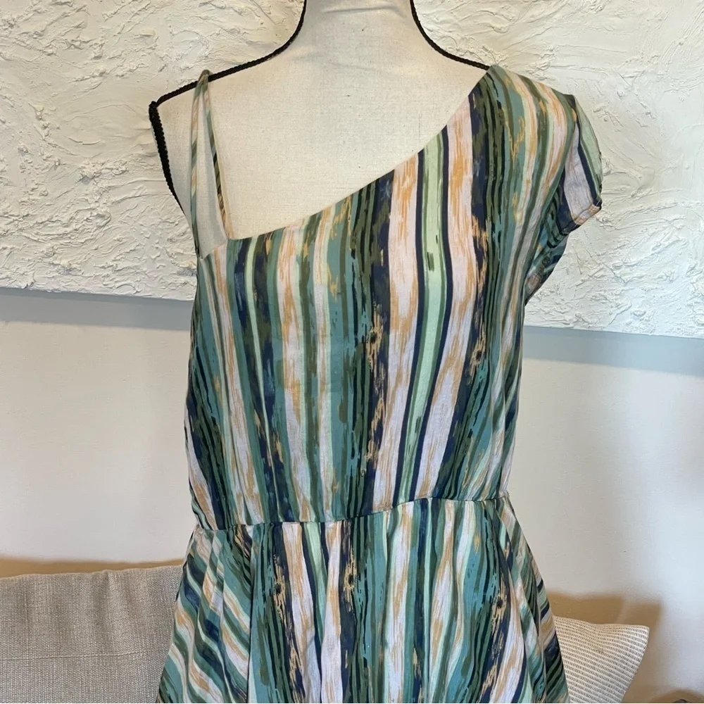 FREE PEOPLE ASYMMETRICAL SHOULDER PRINT DRESS NEUTRAL COMBO Sz L